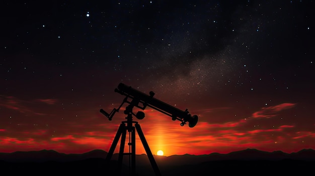 Foto silueta de telescopio de astronomía del cielo crepuscular