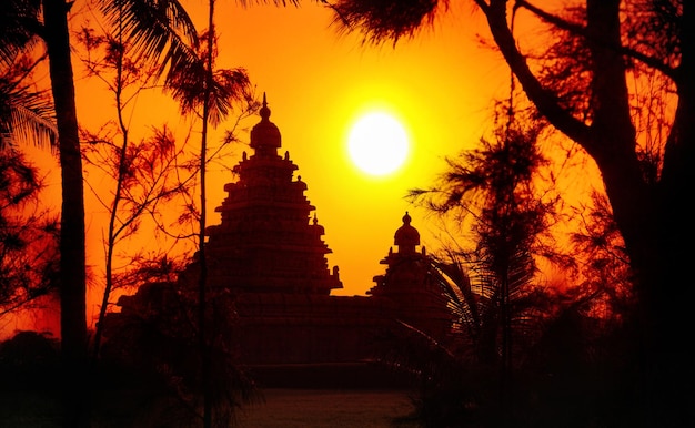 Foto silueta del templo en india