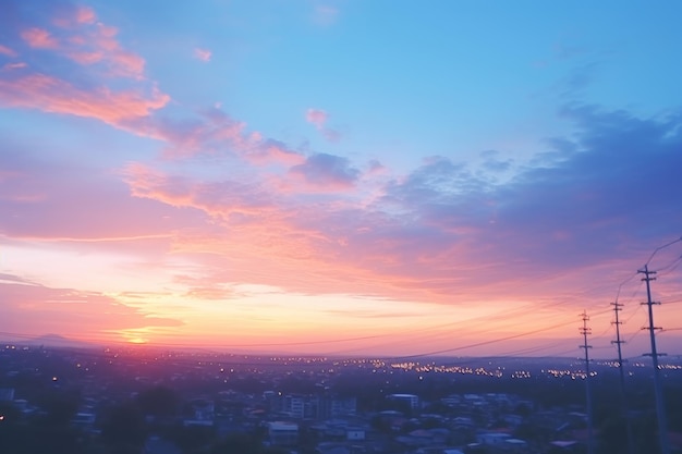 Silueta de una torre eléctrica de alto voltaje contra el dramático fondo del cielo al atardecer