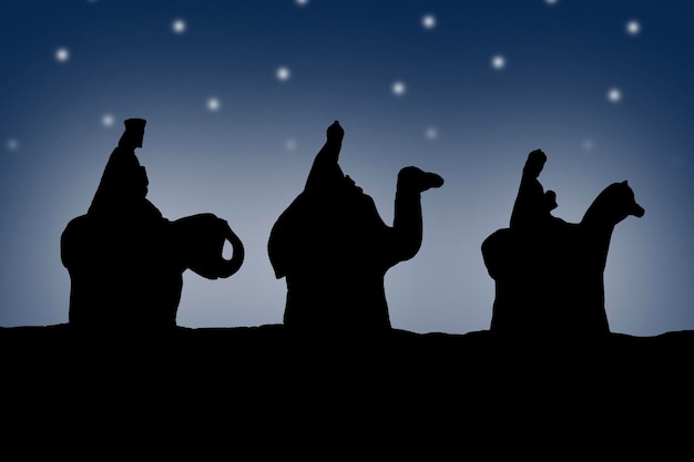 Silueta de los tres reyes magos concepto de celebración cristiana hispana