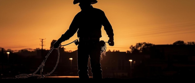 una silueta de un vaquero con un lazo en la mano