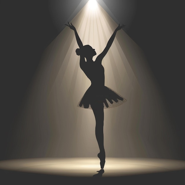 Silueta vectorial de una bailarina de ballet actuando en el escenario
