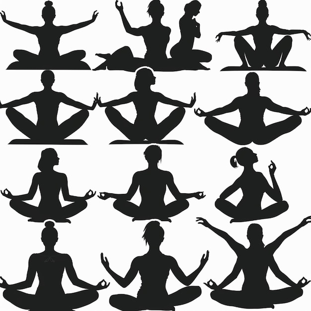 Silueta vectorial de personas practicando yoga