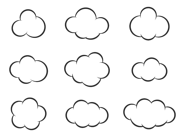 Foto silueta vetorial de nuvens do céu conjunto de ícones de nuvens