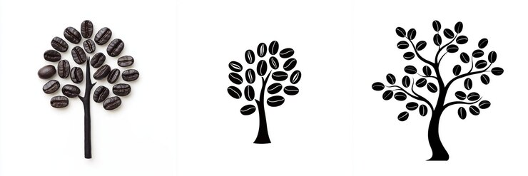 Siluetas artísticas de árboles de café que muestran creatividad y diseño disposición única de granos de café forma forma de árbol que hace hincapié en la naturaleza y la cultura del café