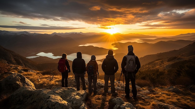 Foto siluetas en la cima del monte lovcen de montenegro al anochecer