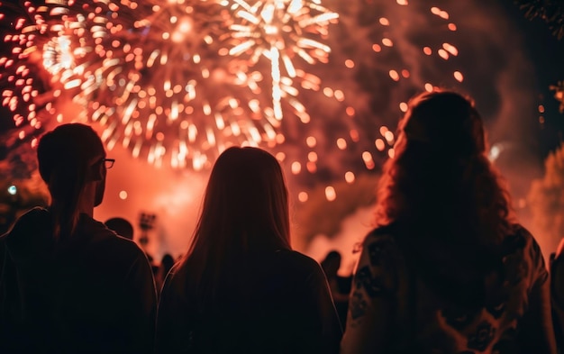 Foto siluetas de pessoas assistindo a fogos de artifício