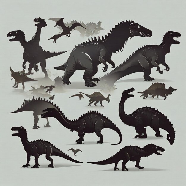 Las siluetas de los dinosaurios en el fondo vectorial