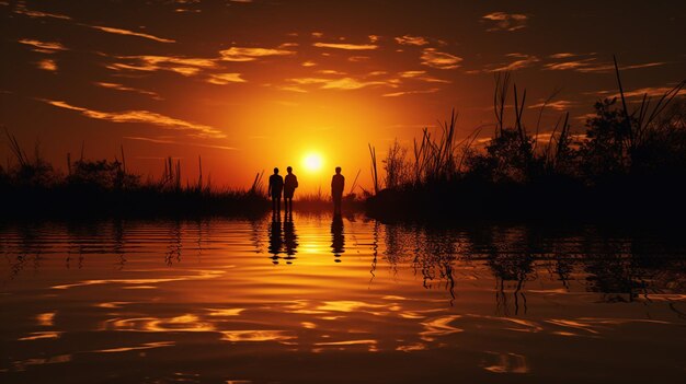 Foto siluetas e reflexos no fundo da água