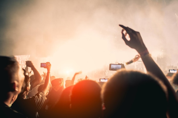 Siluetas de mano en conciertoLuz del escenario