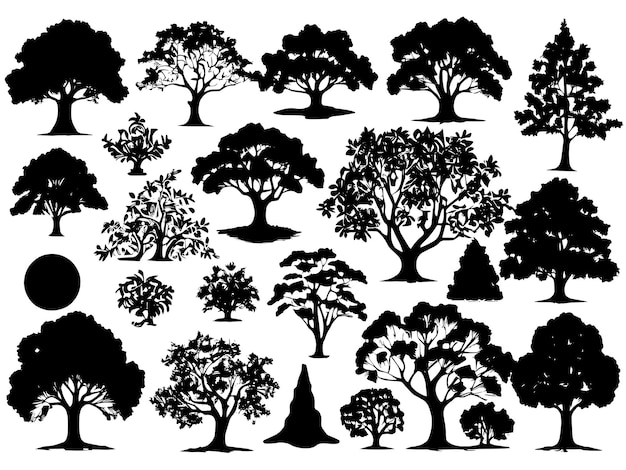 Foto siluetas negras gráficas de formas decorativas de árboles con un fondo contrastante