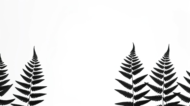 Siluetas negras isoladas de folhas de samambaia em branco