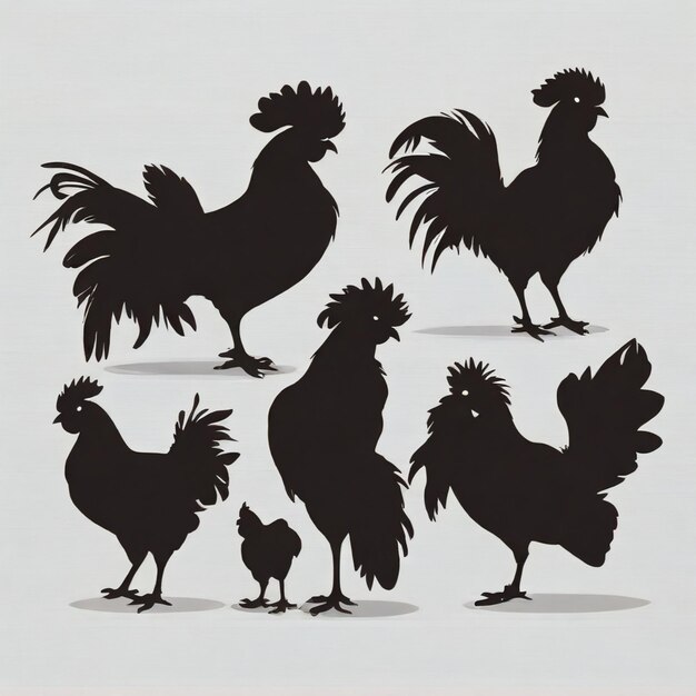 Foto las siluetas de pollo de fondo vectorial de dibujos animados