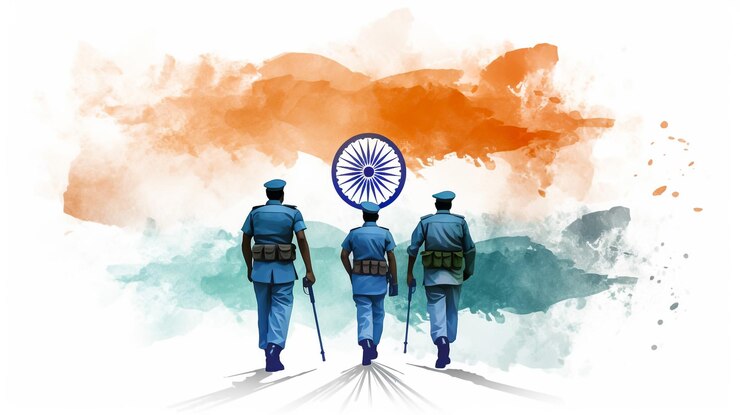Siluetas de soldados sobre un fondo de la bandera de la India y la puesta o el amanecer Tarjeta de felicitación f