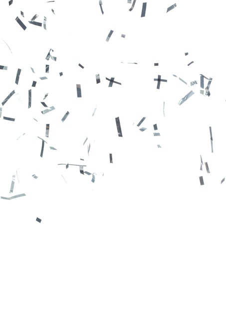 Silver Confetti Foil caída salpicando en el aire Silver Confetti foil explosión volando nube abstracta volar muchos brillos de la fiesta dispersión en muchos grupos fondo blanco aislado movimiento de congelación del obturador de alta velocidad