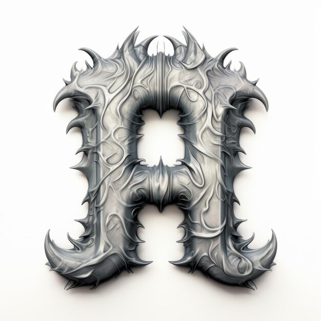 Foto silver monster letter h 3d rendered ilustração em estilo aaron horkey