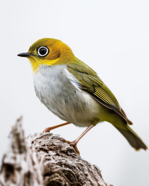 Foto el silvereye zosterops lateralis de pie en una raíz pequeña