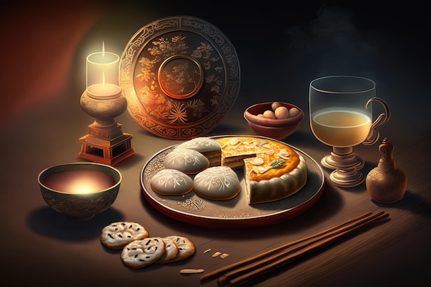 Silvesterfest traditionelles chinesisches Dessert mit Shemplings und Shu-Kuchen, kreiert mit Generika