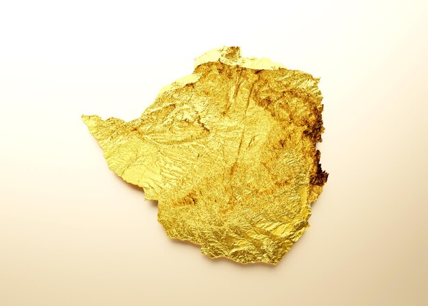 Simbabwe Karte Goldene Metallfarbe Höhenkarte Hintergrund 3D-Darstellung
