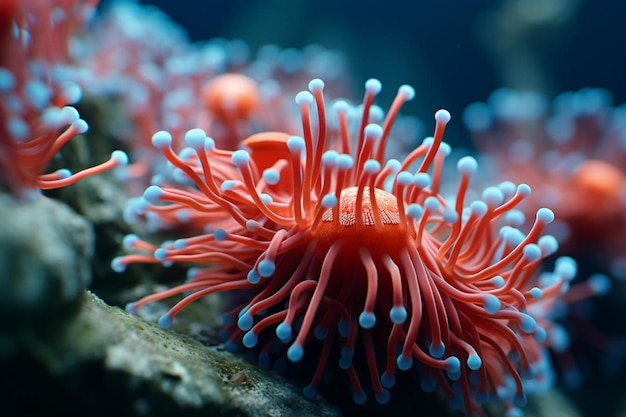 Foto la simbiosis entre la anemona y el coral