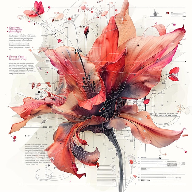 Foto simbiosis en diseños florales abstractos generados por aig flora y fauna interconectadas