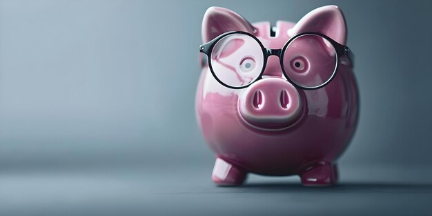 Foto el simbolismo de una alcancía rosa con gafas alfabetización financiera y concepto de gestión del dinero alfabetización financeira gestión del dinero alcancía simbolismo gafas