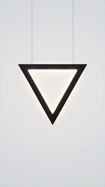 Simbolismo iconográfico de una luz triangular negra colgada sobre un fondo blanco