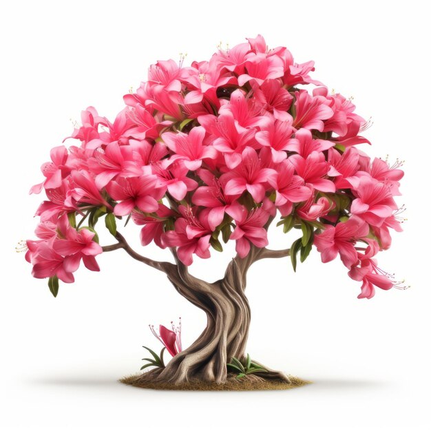 Simbolismo poderoso Árbol verde en 3D con flores de azalea rosadas
