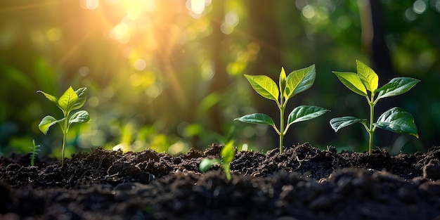 Simbolizando a Proteção do Meio Ambiente e o Dia da Terra Jovens árvores que brotam do solo Conceito do Dia da Terra Proteção do Ambiente Jovens Árvores Que Brotam do solo Plantas