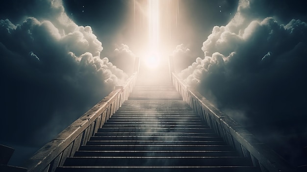 Simbolizando el cristianismo, la escalera al cielo conduce al encuentro con Dios a las puertas del Paraíso