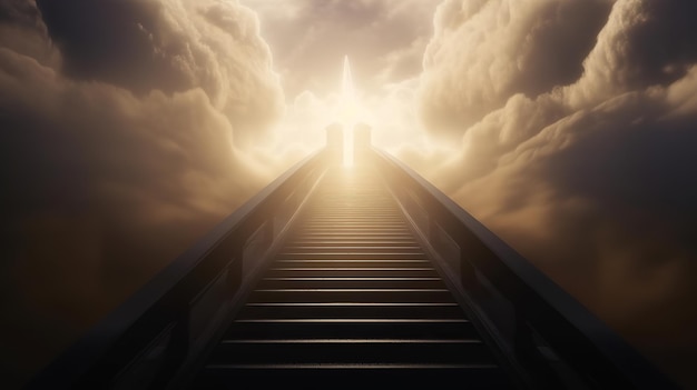 Simbolizando el cristianismo, la escalera al cielo conduce al encuentro con Dios a las puertas del Paraíso