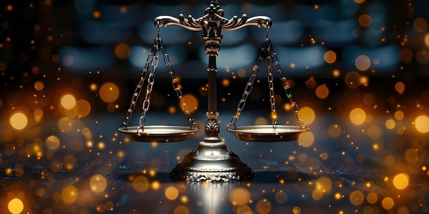 Simbolizando justiça e jurisprudência no mundo moderno Escalas de lei fundo em um centro de dados Conceito Sistema de justiça Jurisprudência Escalas de direito Centro de dados Mundo moderno