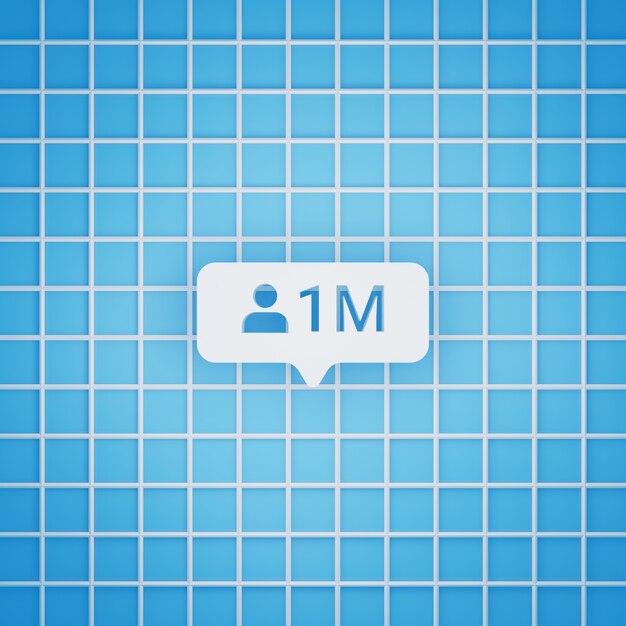 Símbolo de 1 millón de seguidores en estilo 3D para publicación en redes sociales, tamaño cuadrado