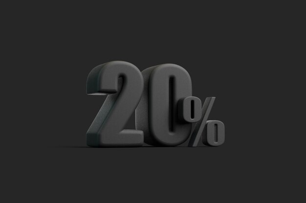 Símbolo del 20 por ciento negro 3D en fondo oscuro