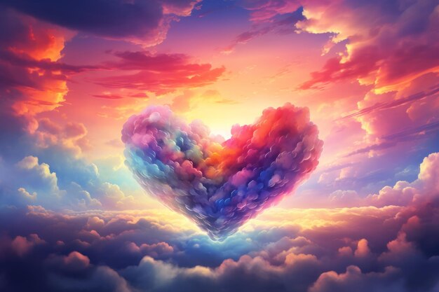 Símbolo de amor en el cielo Un corazón hecho de nubes de color arco iris 126