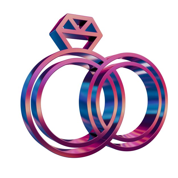 Símbolo de anillos de boda de neón retro 3D