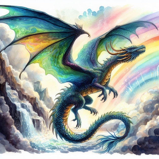 símbolo del año 2024 dragón hembra acuarela colorida