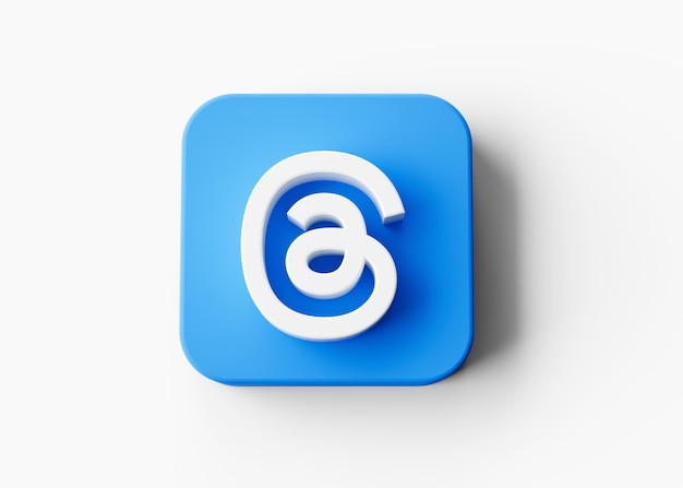 Foto símbolo de aplicación de hilo blanco 3d con icono cuadrado azul redondeado sobre fondo blanco ilustración 3d