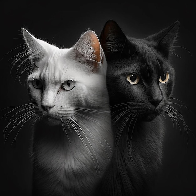 Símbolo aproximado de gatos preto e branco da unidade dos opostos yin e yang personalidade dividida