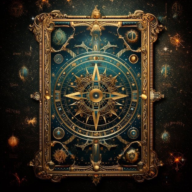 Símbolo astrológico geométrico zodíaco tarjeta de tarot fondo estrella luna universo astrología Ai generado