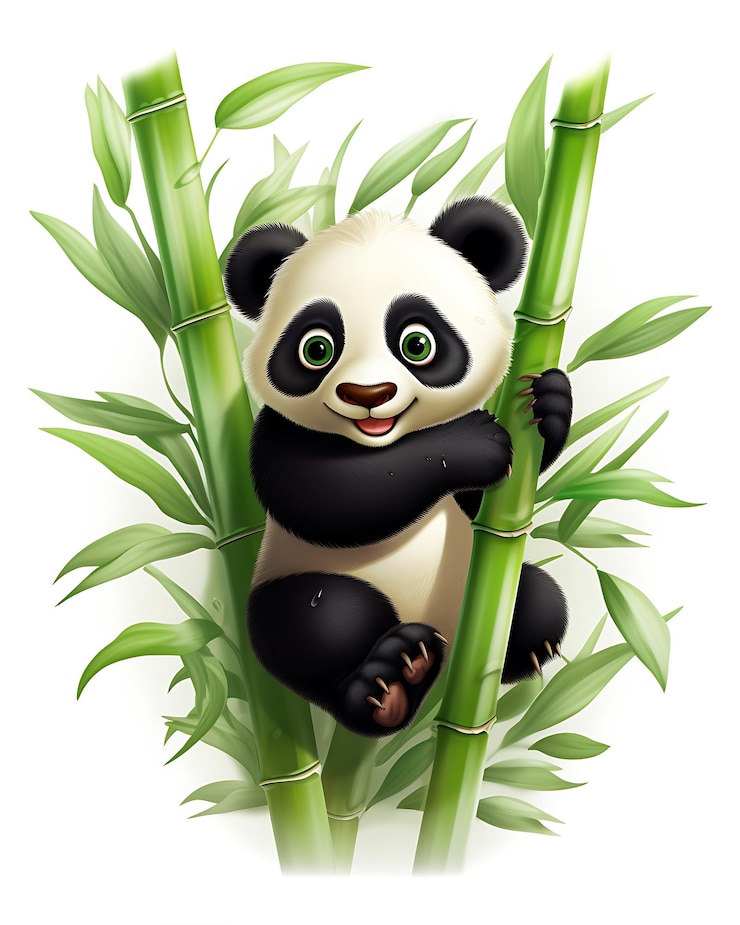 Foto símbolo de bambú del oso panda que asciende