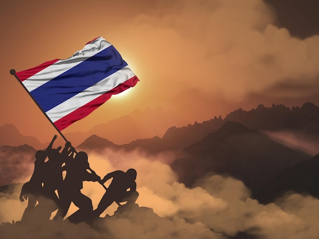 Símbolo de la bandera nacional de Tailandia en la ilustración 3d de tela satinada para las celebraciones del Día Nacional