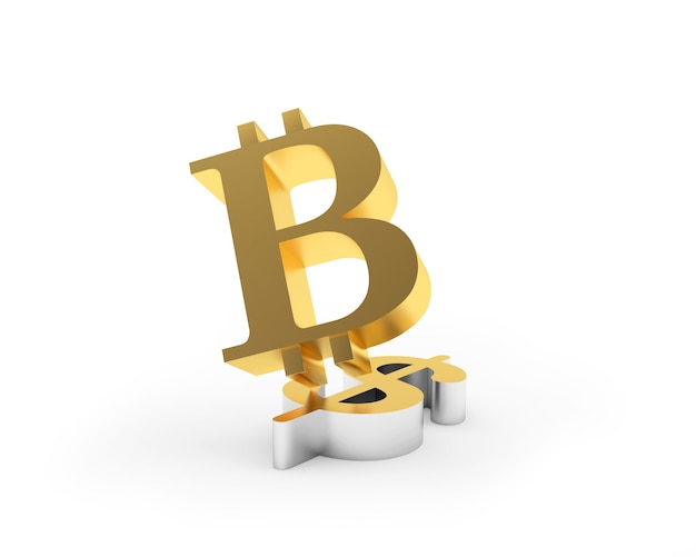 Foto símbolo de bitcoin dorado en signo de dólar