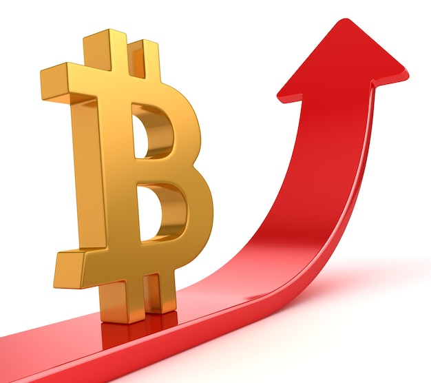 Símbolo de Bitcoin en flecha roja