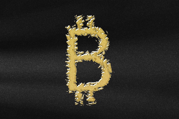 Símbolo de Bitcoin, símbolo de moneda BTC Crypto, criptomoneda Blockchain, oro abstracto con fondo negro