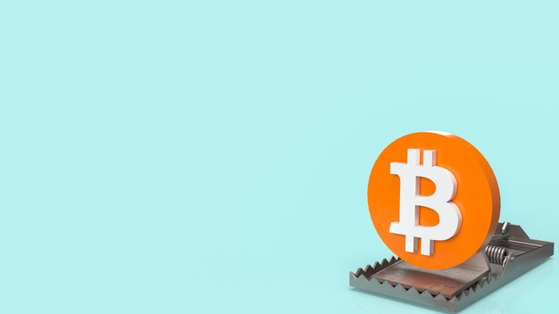 El símbolo de bitcoin y la trampa para la moneda criptográfica o el concepto de negocio representación 3d