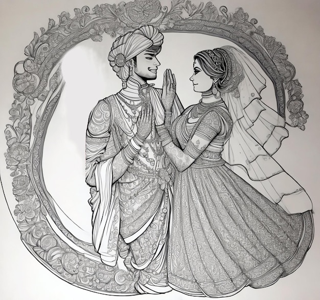 Símbolo de boda india novio y novia clip art dibujo lineal