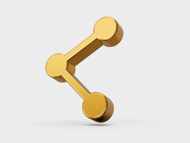 Símbolo de botón de icono de enlace de oro compartido aislado en ilustración 3D de fondo aislado