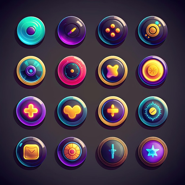 Foto símbolo botón de juego redondo ai generado plantilla de elemento gui círculo símbolo de juego móvil ilustración de botón de juego redondo