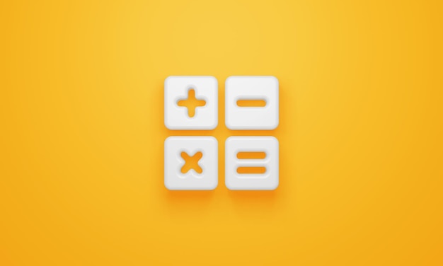 Símbolo de calculadora mínimo sobre fondo amarillo renderizado 3d